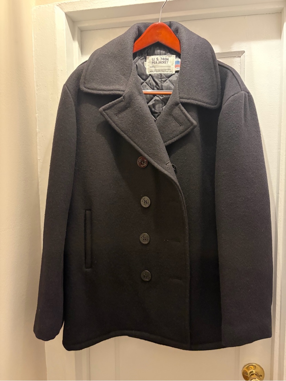 Classic Men's Black Wool Pea Coat - US-Style Pea Jacket
